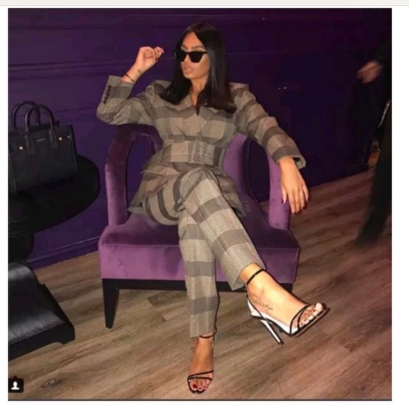 Zara Checkered Plaid PANTS ONLY Sz S Blogger Favorite NWT - Picture 2 of 7